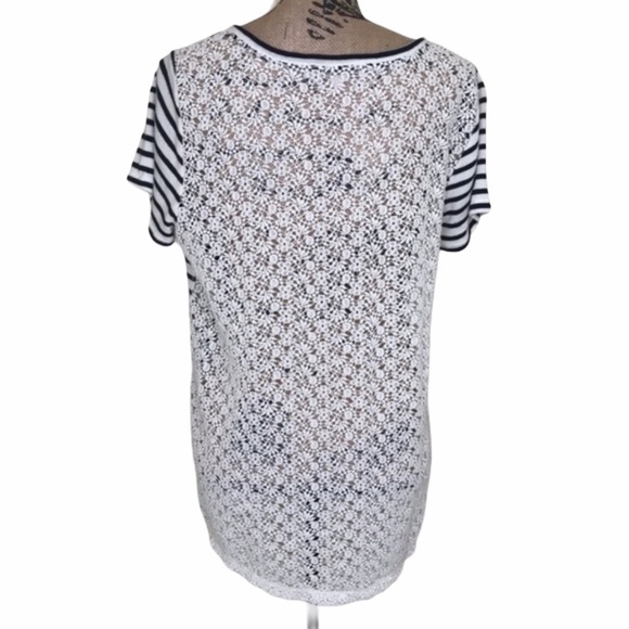 LOFT Striped Floral Lace Back TeeLarge Petite - Picture 3 of 6